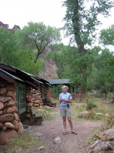 Amy and cabins at Phantom Ranch.